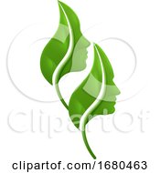 Poster, Art Print Of Green Leaves And Profiled Faces