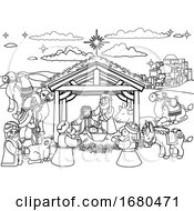 Poster, Art Print Of Nativity Scene Christmas Cartoon