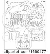 Poster, Art Print Of Happy Halloween Vampire Bat Pumpkin Coloring Page