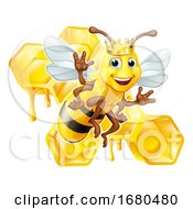 Queen Bumble Bee In Crown Honeycomb Cartoon