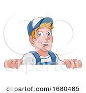 Poster, Art Print Of Caretaker Handyman Cartoon Construction Man Sign