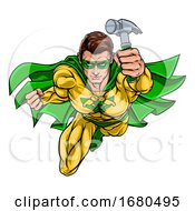 Poster, Art Print Of Super Carpenter Handyman Superhero Holding Hammer