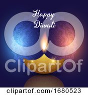 Poster, Art Print Of Diwali Background With Oil Lamp On Decorative Mandala Design