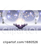 Poster, Art Print Of Diwali Banner With Hanging Lanterns And Oil Lamps