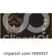 Poster, Art Print Of Decorative Banner Design For Diwali With Indian Lamps