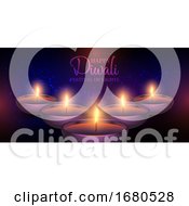 Poster, Art Print Of Diwali Lamps Banner Design