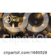 Diwali Banner With Bokeh Lights And Glitter Design