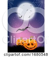 Poster, Art Print Of Halloween Background With Pumpkins And Cobwebs