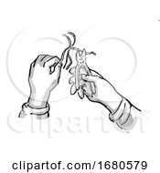Electrician Hand Cutting Electrical Wire Cartoon Retro Drawing
