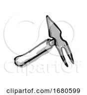 Hand Fork And Hoe Garden Tool Cartoon Retro Drawing