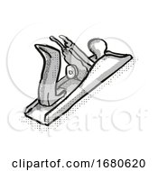 Poster, Art Print Of Wood Smoothing Plane Woodworking Hand Tool Cartoon Retro Drawing