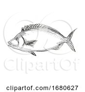 Poster, Art Print Of Porae New Zealand Fish Cartoon Retro Drawing