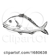 Poster, Art Print Of Snapper New Zealand Fish Cartoon Retro Drawing