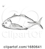 Poster, Art Print Of Trevally New Zealand Fish Cartoon Retro Drawing