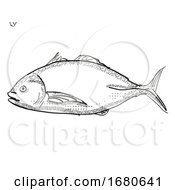 Trevally New Zealand Fish Cartoon Retro Drawing