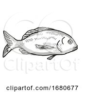 Poster, Art Print Of Yellowfin Bream Australian Fish Cartoon Retro Drawing