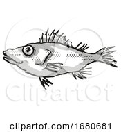 Poster, Art Print Of Longsnout No-Line Scorpionfish Australian Fish Cartoon Retro Drawing