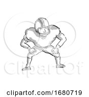 Poster, Art Print Of American Football Player Cartoon Black And White