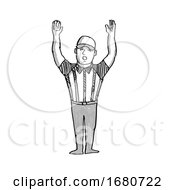 Poster, Art Print Of American Football Official Cartoon Black And White