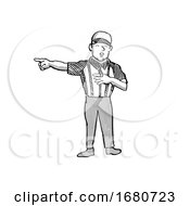 Poster, Art Print Of American Football Official Cartoon Black And White