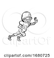 Poster, Art Print Of American Football Player Cartoon Black And White