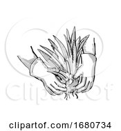Poster, Art Print Of Gardener Hand Planting Plant Cartoon Retro Drawing