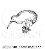 Poster, Art Print Of Kiwi New Zealand Bird Cartoon Retro Drawing