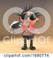Spiky Haired Teenage 3d Punk Rock Cartoon Character Holding A Silver Tray 3d Illustration