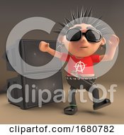 Cartoon 3d Punk Rock Teenager With Spiky Hair Dancing In Front Of A Pa Sound System Speaker Stack At A Rave 3d Illustration