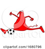 Poster, Art Print Of Cartoon Chubby Devil Playing Soccer