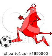 Poster, Art Print Of Cartoon Red Devil Playing Soccer