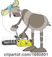 Poster, Art Print Of Cartoon Moose Powering Up A Chainsaw