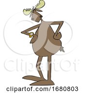 Cartoon Moose Looking Impatiently At A Wrist Watch