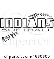 Black And White Indians Softball Text Over Stitches by Johnny Sajem