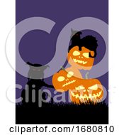 Poster, Art Print Of Halloween Cats And Pumpkins Background