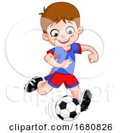 Poster, Art Print Of Cartoon Boy Playing Soccer