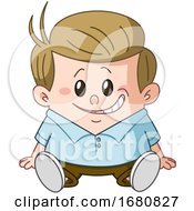 Poster, Art Print Of Cartoon Sandy Blond Caucasian Boy Sitting
