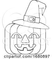 Poster, Art Print Of Halloween Witch Hat Pumpkin In Outline