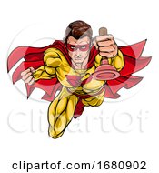 Poster, Art Print Of Super Plumber Handyman Superhero Holding Plunger