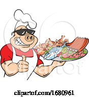 Poster, Art Print Of Happy Muscular Chef Pig Wearing A Hat And Sunglasses Holding A Thumb Up And A Plate Of Foodhappy Muscular Chef Pig Wearing A Hat And Sunglasses Holding A Thumb Up And A Plate Of Food