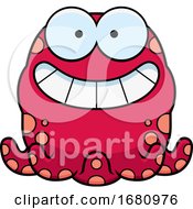 Poster, Art Print Of Cartoon Grinning Pink Octopus