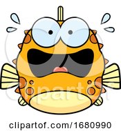 Poster, Art Print Of Cartoon Scared Blowfish