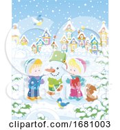 Poster, Art Print Of Children Making A Snowman