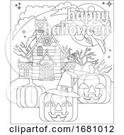 Poster, Art Print Of Happy Halloween Haunted House Pumpkin Background