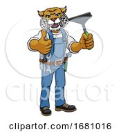 Poster, Art Print Of Wildcat Car Or Window Cleaner Holding Squeegee
