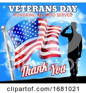Poster, Art Print Of Saluting Soldier Veterans Day American Flag