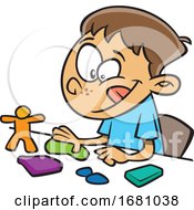 Cartoon Boy Playing With Playdough