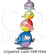 Poster, Art Print Of Cartoon Bird Family In A Stack