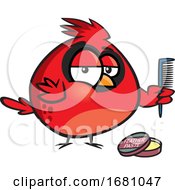 Poster, Art Print Of Cartoon Cardinal Bird With Feather Paste And A Comb