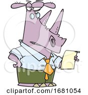Cartoon Business Rhino Reading A Letter